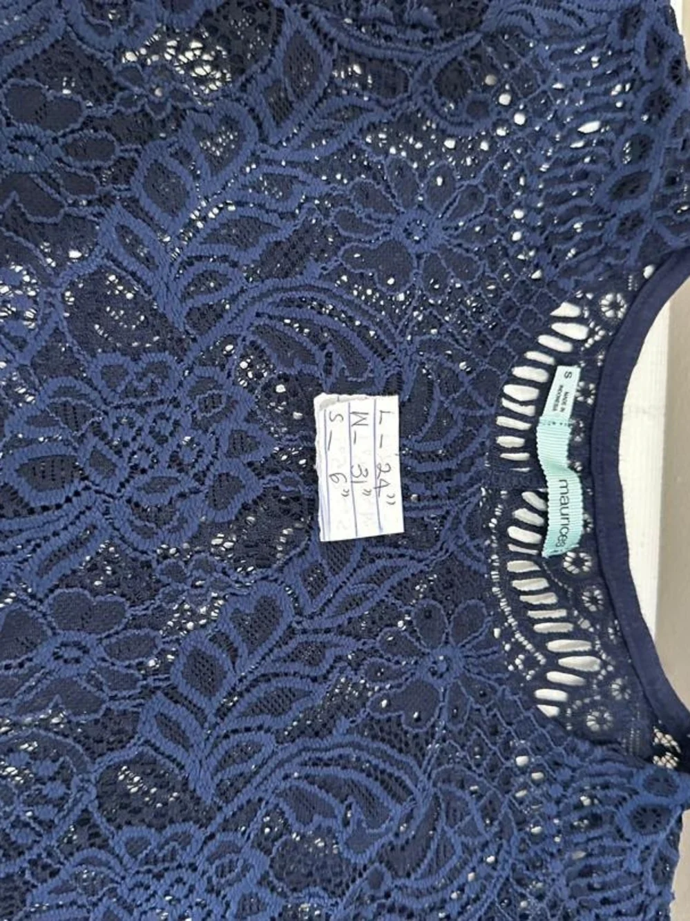 Maurices Navy Lace Overlay Short Sleeve Crop Blouse Top • Size/S